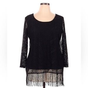 Melissa Paige Black Fringed Top